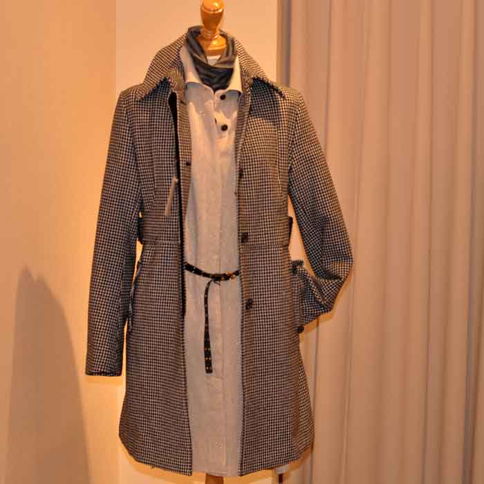 TRADITIONAL WEATHERWEAR千鳥サイドベルトステンカラーコートBLACK
