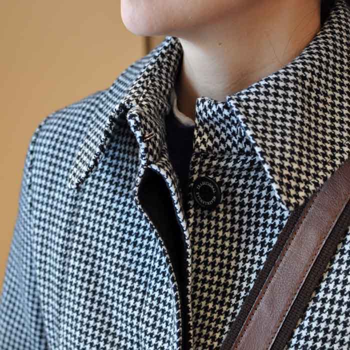 TRADITIONAL WEATHERWEAR千鳥サイドベルトステンカラーコートBLACK