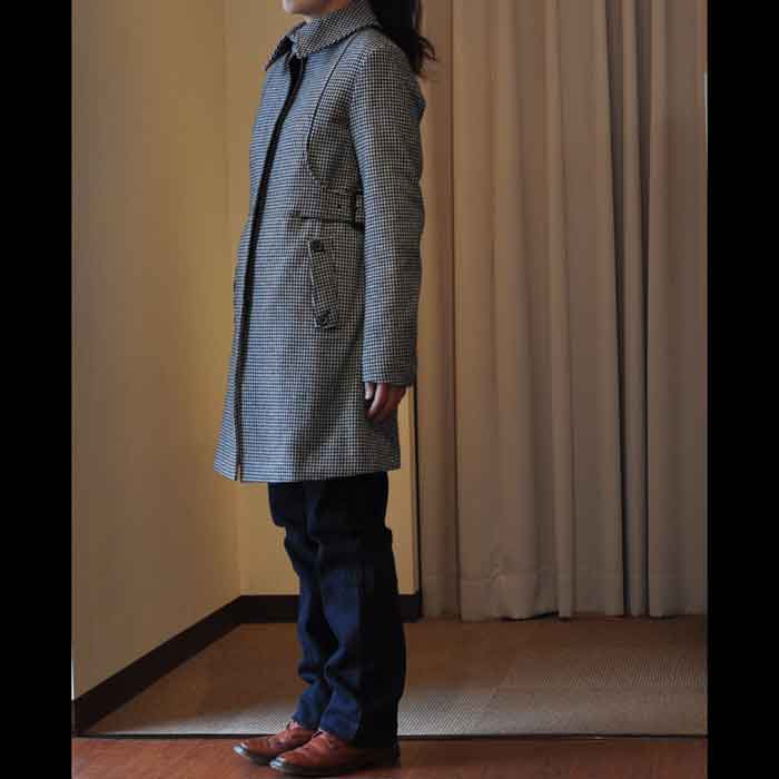 TRADITIONAL WEATHERWEAR千鳥サイドベルトステンカラーコートBLACK