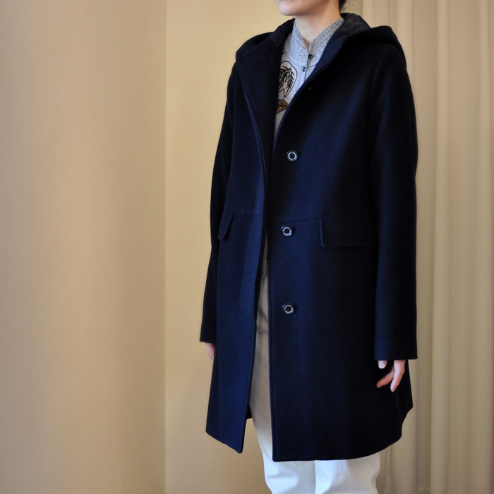 TRADITIONAL WEATHERWEAR DISSフーデッドウールコートNavy   Lin total