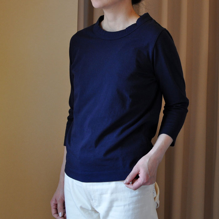 Homspun [ホームスパン] 30/-天竺七分袖Tシャツ navy | Lin total