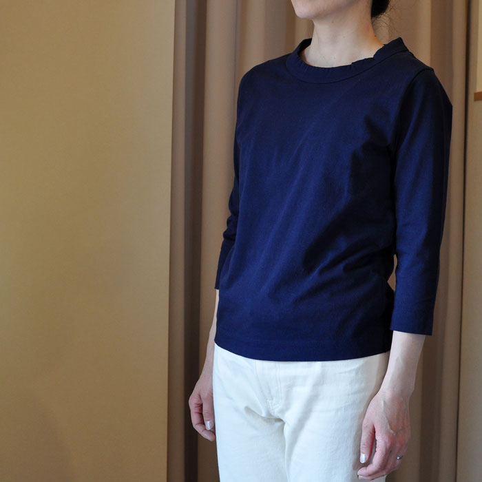 Homspun [ホームスパン] 30/-天竺七分袖Tシャツ navy | Lin total