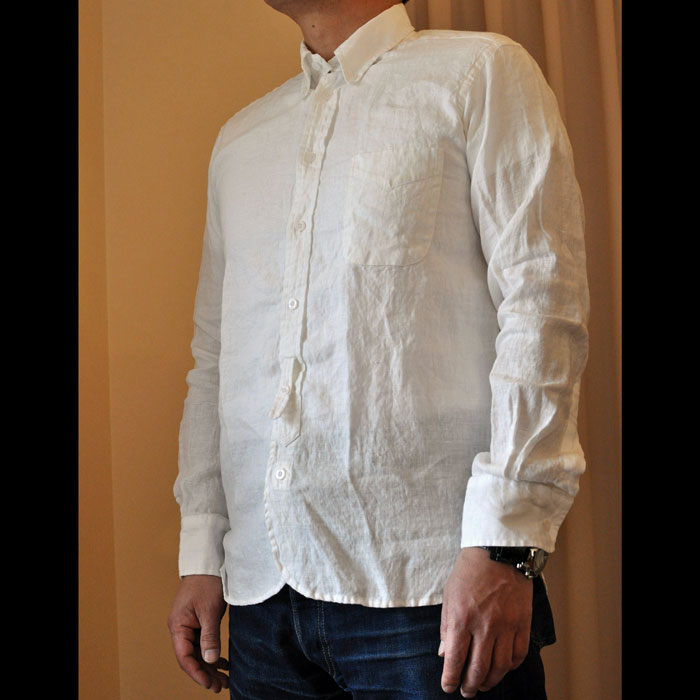 James Mortimerアイリッシュリネン BD POシャツ#Ivory | Lin total