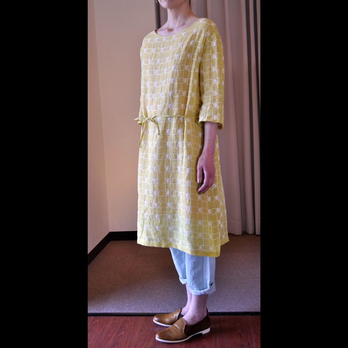 ミナペルホネン cantuccio 五分袖ワンピース yellow | Lin total