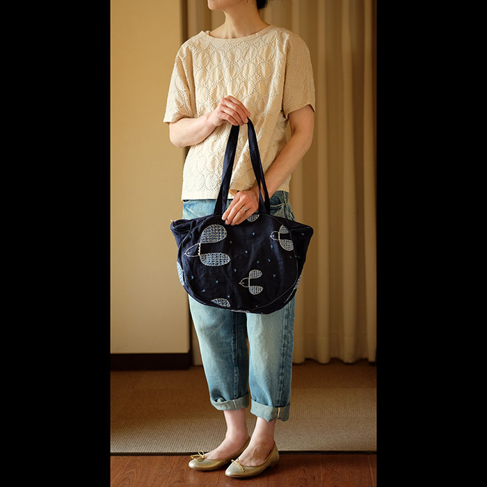 ミナペルホネンmeowバッグ（大）-plover- navy | Lin total fashion