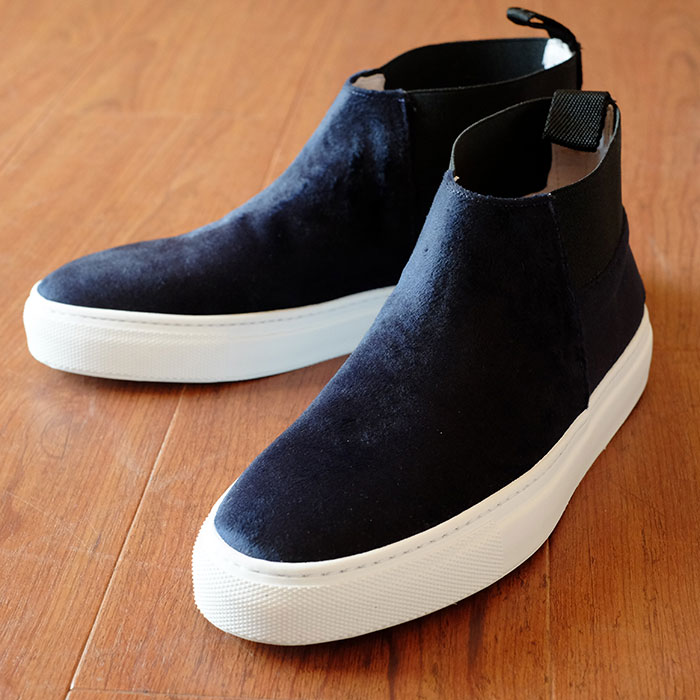 Amb(エーエムビー)レディースサイドゴアミッドカットブーツnavyベルベット(VELVET marino)