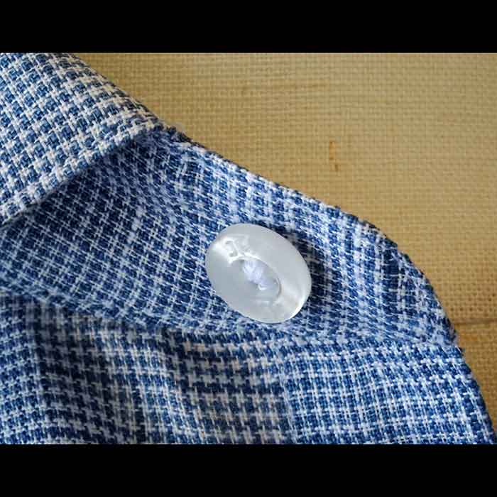 ジェームスモルティマーIrish Linen L/Sレギュラーカラーシャツ#ブルー千鳥
