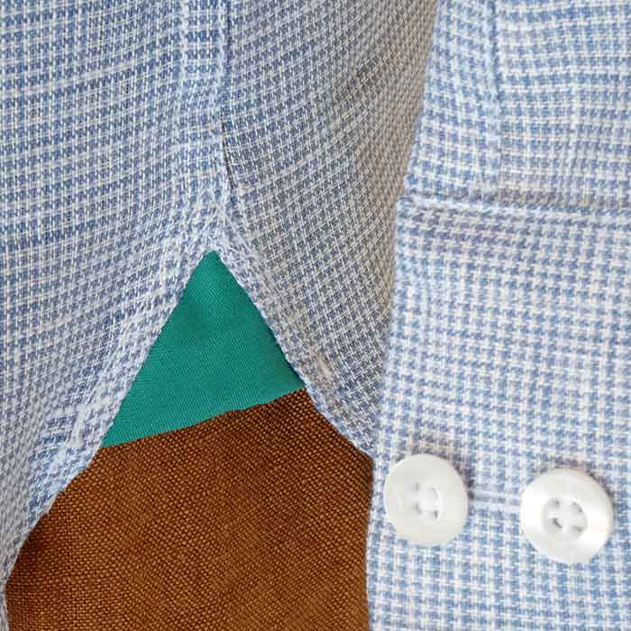 ジェームスモルティマーIrish Linen L/Sレギュラーカラーシャツ#ブルー千鳥