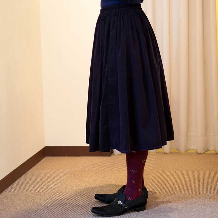 Homspunシャツコールギャザースカートnavy | Lin total fashion place blog