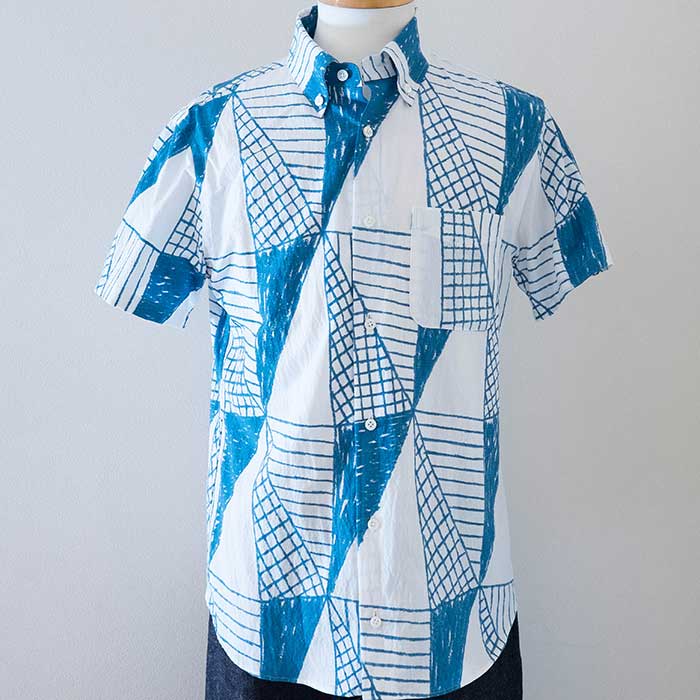 ミナペルホネンmontagne メンズボタンダウン半袖シャツ white（ts