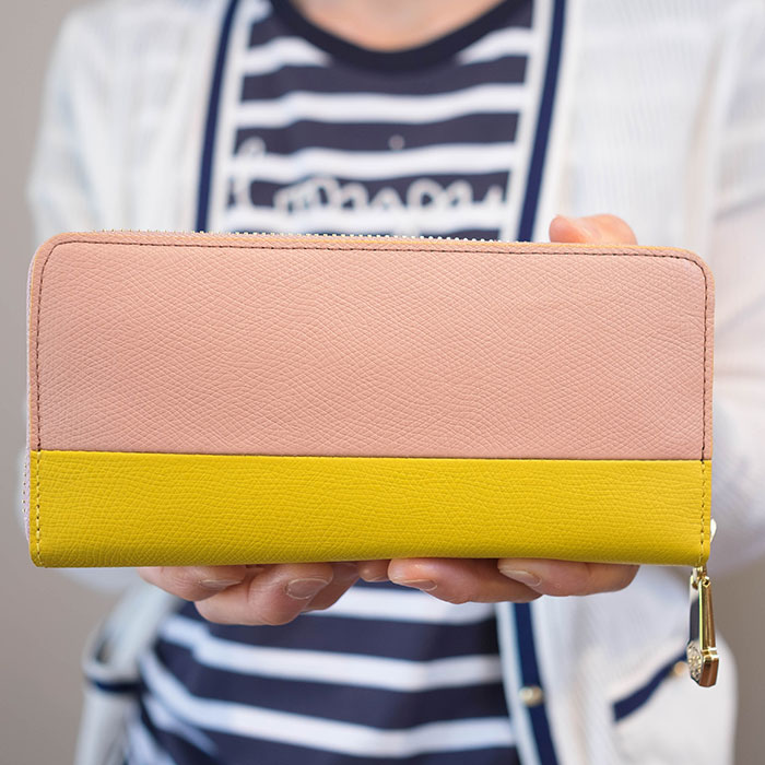 VIOLA dORO(ヴィオラドーロ)ラウンドファスナーバイカラーロングウォレット長財布(V-5022)ROSE PINK X YELLOW