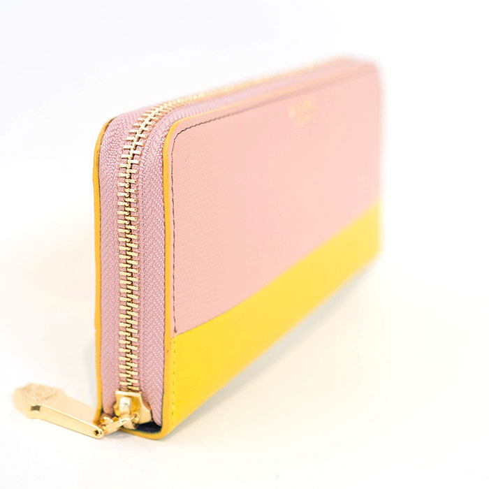 VIOLA dORO(ヴィオラドーロ)ラウンドファスナーバイカラーロングウォレット長財布(V-5022)ROSE PINK X YELLOW