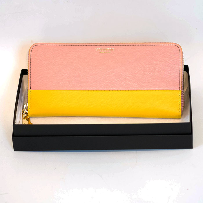 VIOLA dORO(ヴィオラドーロ)ラウンドファスナーバイカラーロングウォレット長財布(V-5022)ROSE PINK X YELLOW