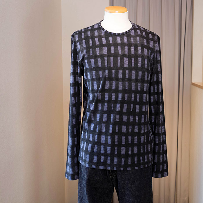 ミナペルホネン sora check メンズ長袖カットソー navy | Lin total 