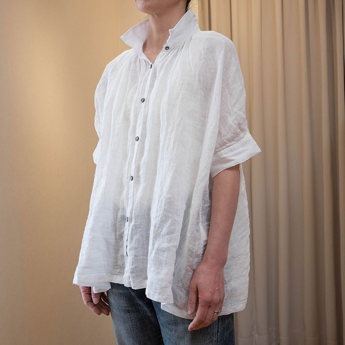 Honnete [オネット]アイリッシュリネン半袖ギャザーブラウス off 