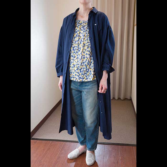 ミナペルホネンsky birdシャツワンピースnavy | Lin total fashion