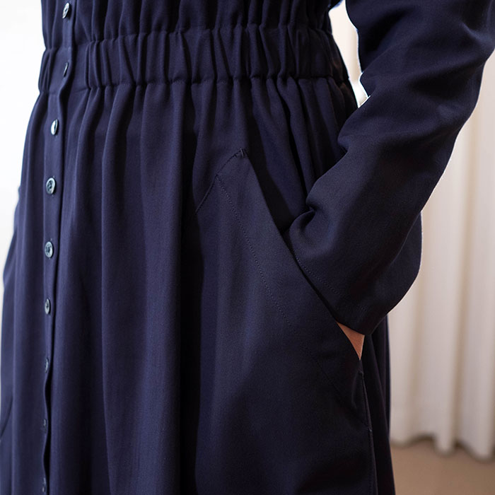 ミナペルホネン leima　ロングワンピース　ウール　38　Aライン　ブルー ミナペルホネン memorable ワンピース#navy | Lin total fashion place