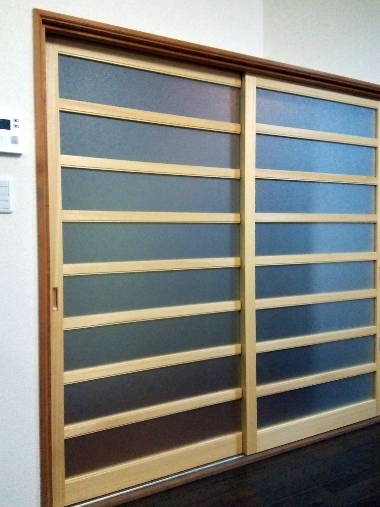 訳あり商品 一間二枚 横桟建具(ときわガラス・ペンキ)』No,263 杉 腰 無垢材 建具