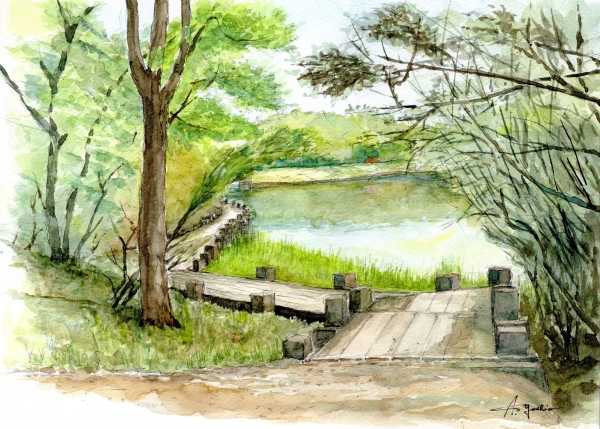 水彩画「散策の道」 水彩画「散策の道」