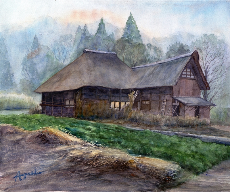 絵画「凍てつく朝」水彩画