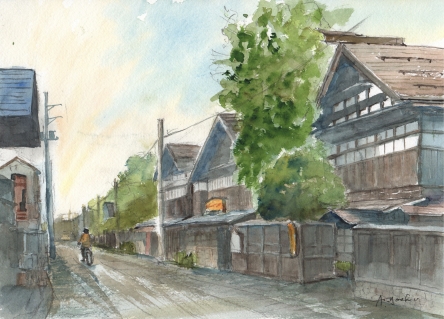 水彩画 街のおと F4号 （世界遺産の街並み・フランス・パリ