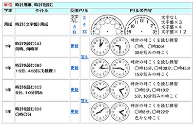 時計ドリル 小学低学年用 時空先生のドリルプリント