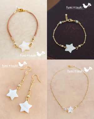 スター(星)モチーフのブレスレット、ピアス(イヤリング)、ネックレス
