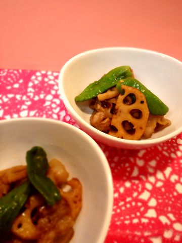 レンコンとしし唐と豚肉のきんぴら