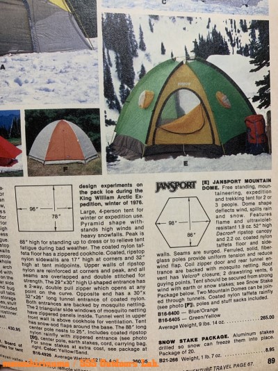 JanSport ドームテントの名品「Mountain Dome （2 or 3persons