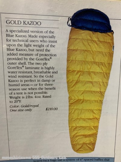 The North Face ノースフェイス初の Gore-Tex Sleeping Bag は『GOLD KAZOO』 | モノシリ沼