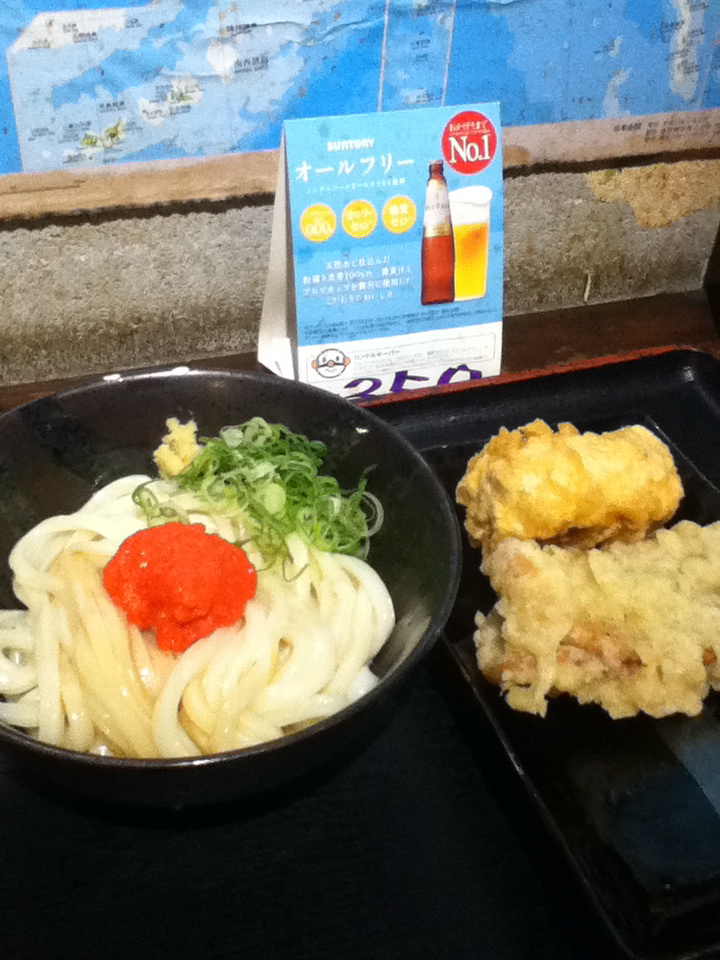 めんたいしょうゆ 380円 鶏天 100円 あんこの天ぷら 100円