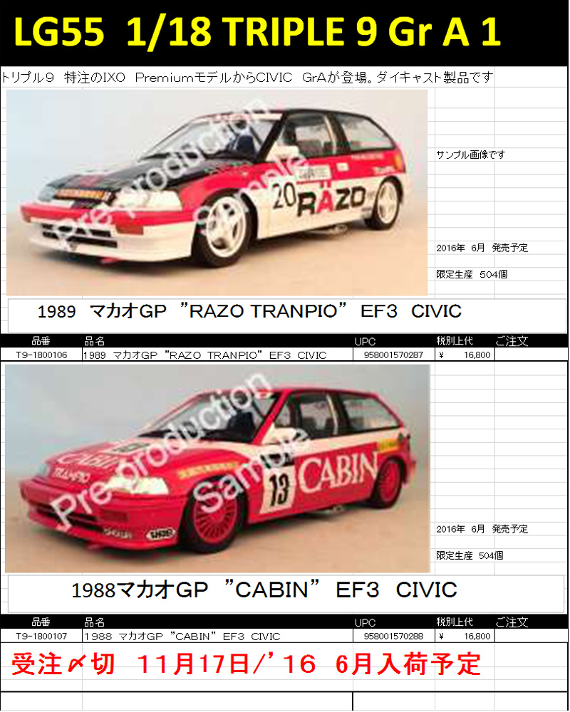 HONDA CIVIC CABIN 1/18 トリプル9 シビック　キャビン HONDA CIVIC CABIN 1/18 トリプル9 シビック キャビン - メルカリ