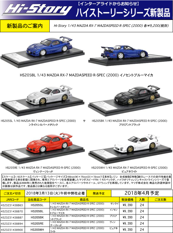 Hi-Story 1/43 Mazda Rx-7 Fd3S Mazdaspeed R-Spec 2000 White