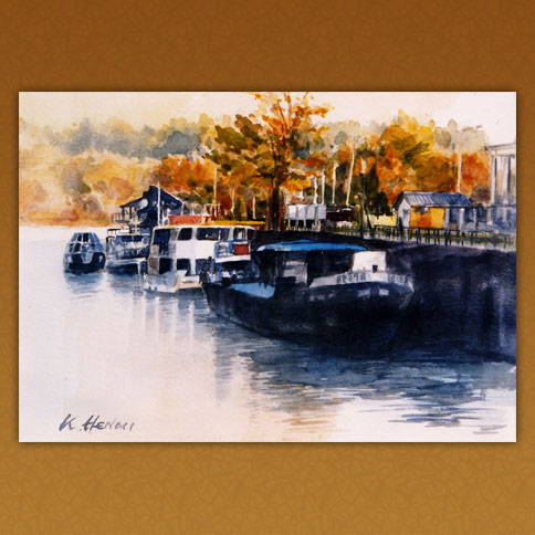 2022年 水彩画 係留船