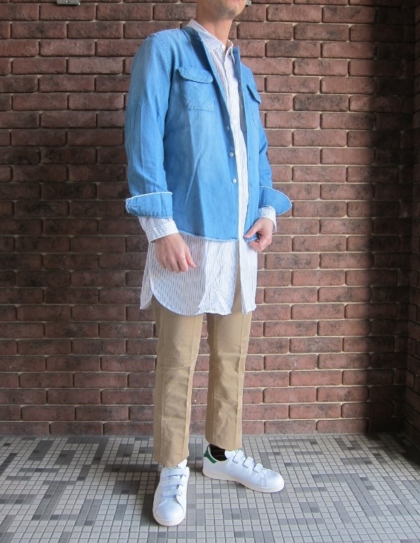 ONES STROKE ワンズストローク No Collar Chambray Shirt & Stripe Long Shirt 1.jpg