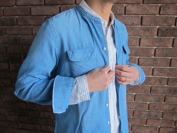 ONES STROKE ワンズストローク No Collar Chambray Shirt & Stripe Long Shirt 3.jpg