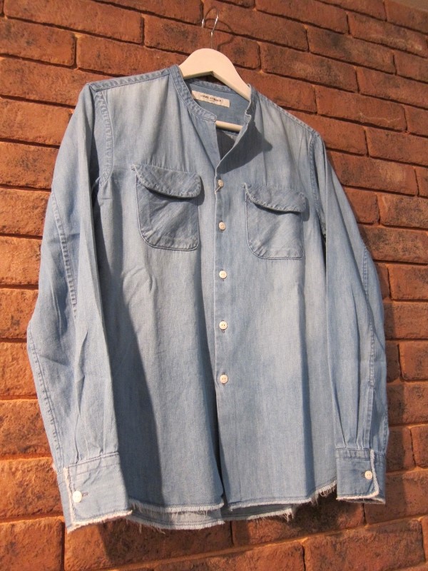 ONES STROKE ワンズストローク No Collar Chambray Shirt 1.jpg
