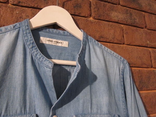 ONES STROKE ワンズストローク No Collar Chambray Shirt 2.jpg