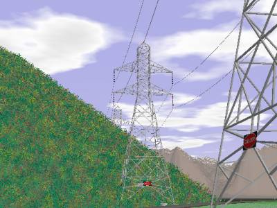 改良背景、ブッシュ、山脈、送電塔