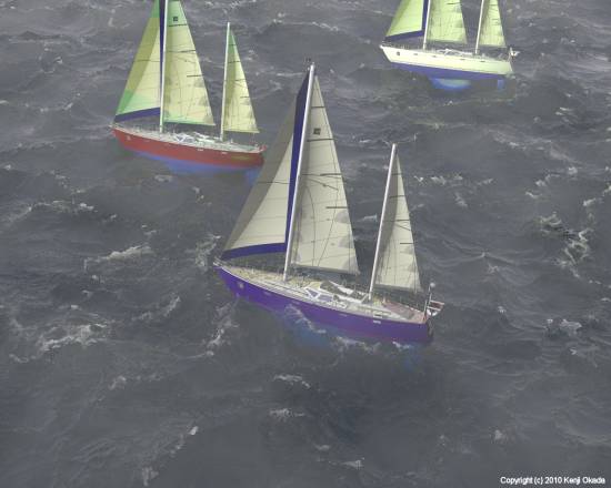 荒れた海と3隻の70feetケッチ(小サイズ)