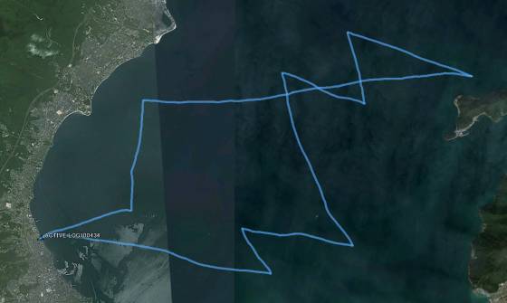 今日のセーリングの軌跡をGPSからGoogle Earth で読み込んで表示