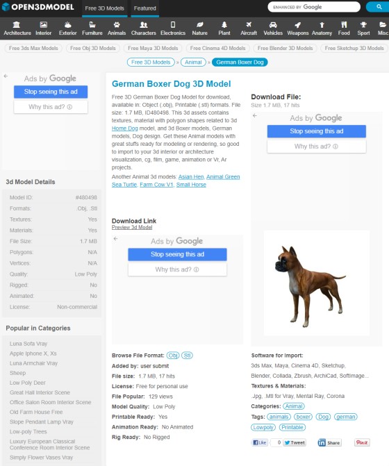 Open3dmodel Comからダウンロードした犬の3dモデリングデータ German Boxer Dog Kokaのつぶやき