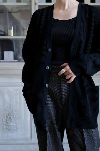 SUPER FINE WOOL RIB KNIT BIG CARDIGAN