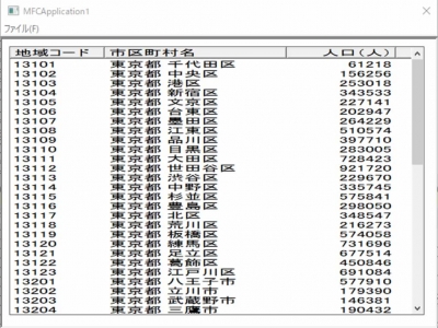 VisualStudio,MFC,SDI,CListCtrl,実行イメージ,