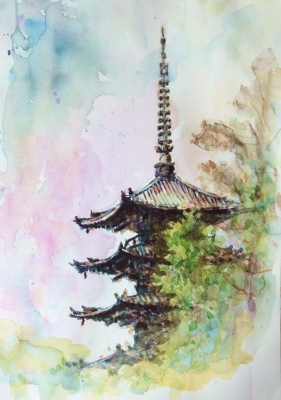 雪の中の五重塔 水彩画 雪の中の五重塔 水彩画 - メルカリ