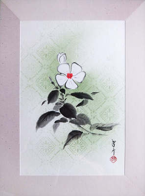 絵画　花　草 野の花 ( 5 ) ] 48 x 35 cm 紙にインク墨と水彩 2022 花見 宴
