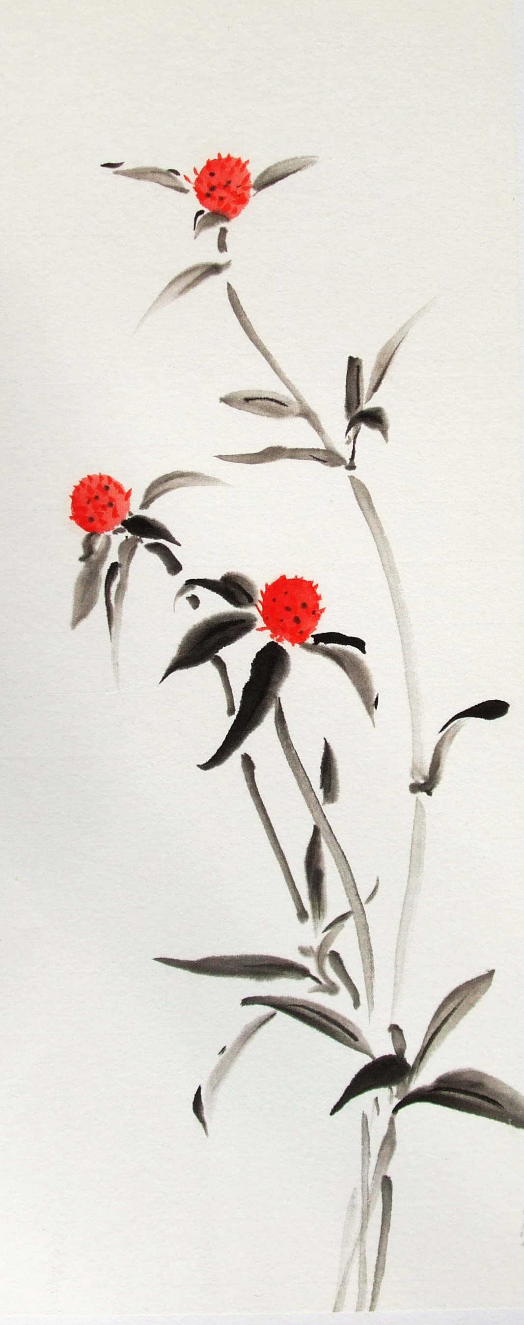水墨画（墨彩画）トルコキキョウ・千日紅 | 綺麗でしょ！「花の