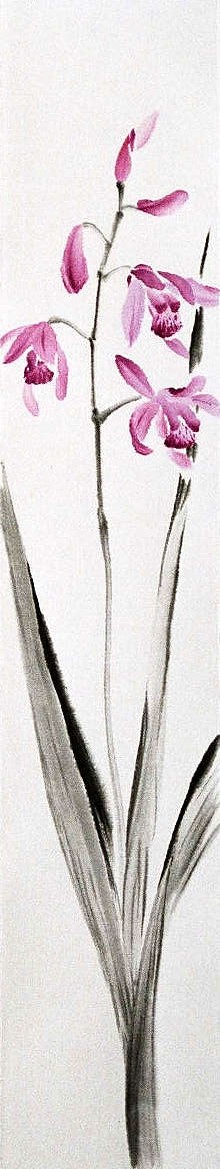 水墨画の花（墨彩画）シラン・サツキウツギ（バイカウツギ