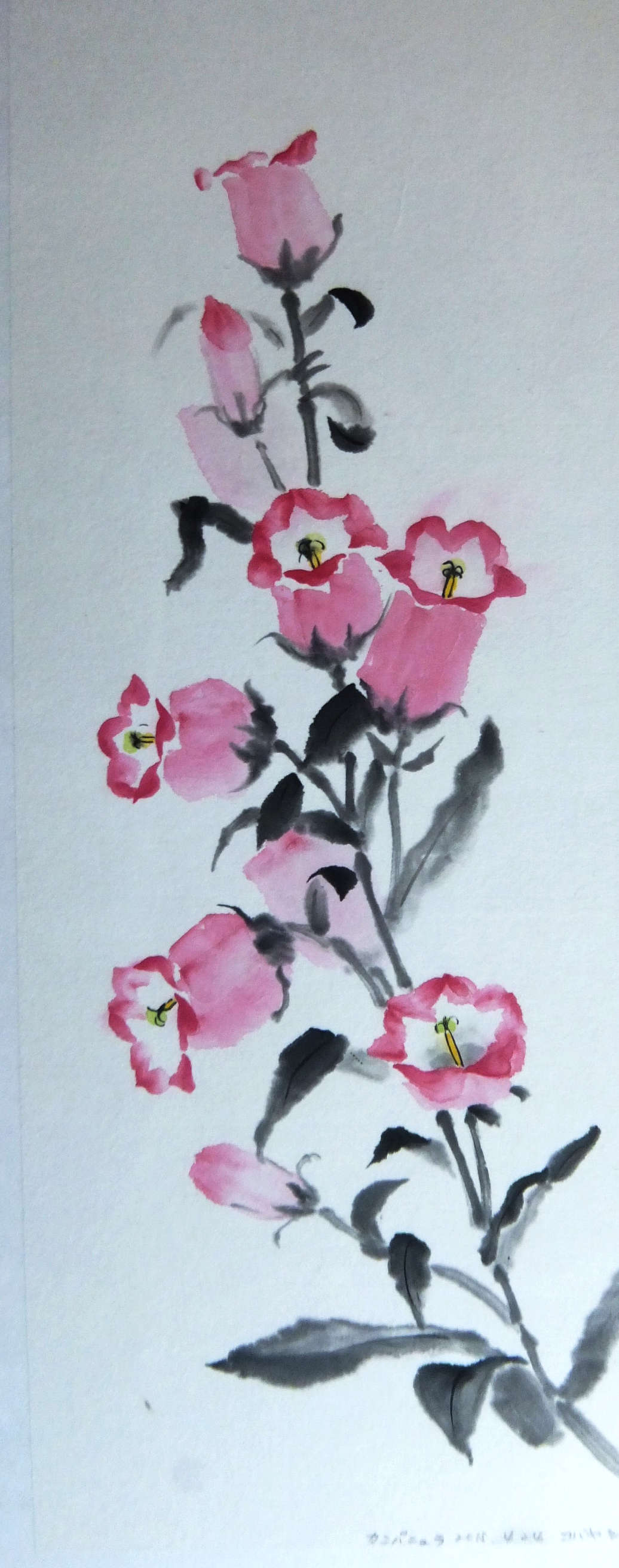 水墨画の花（墨彩画）キンレンカ・カンパニュラ | 綺麗でしょ