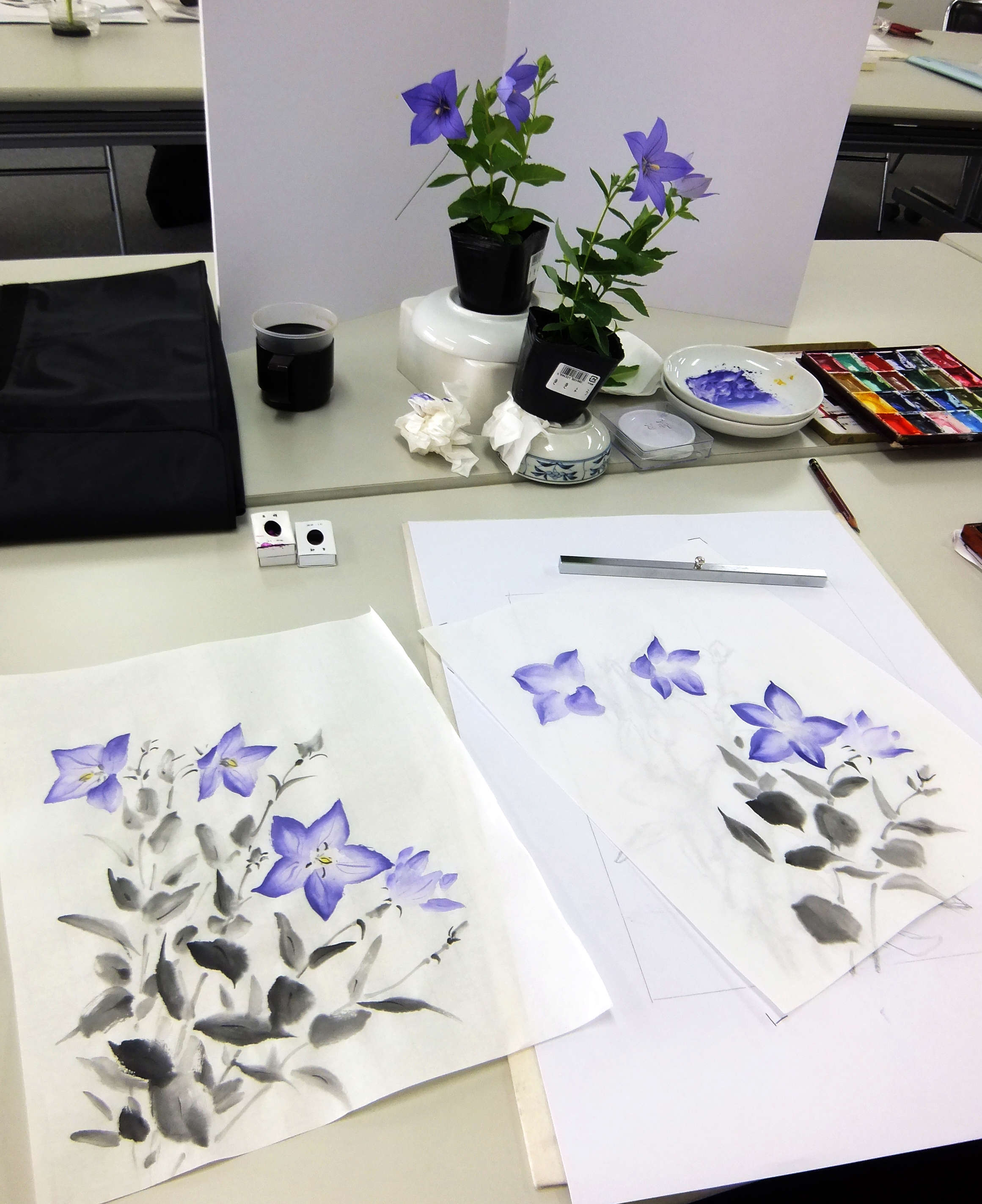 水墨画の花（墨彩画）桔梗・向日葵・薔薇 | 綺麗でしょ！「花の